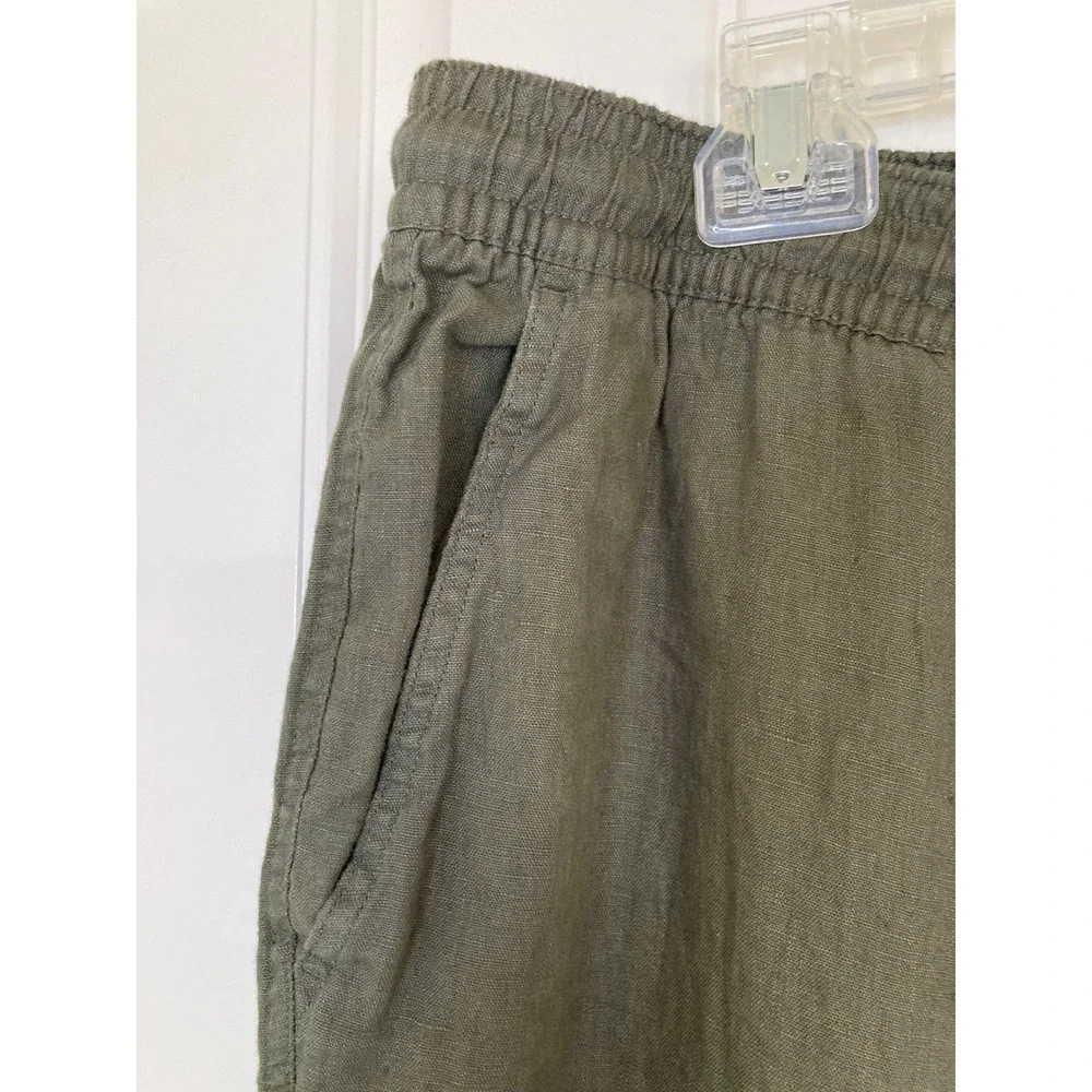 Quince Womens 100% Linen Drawstring Beach Pants Bayberry Olive Green XL
